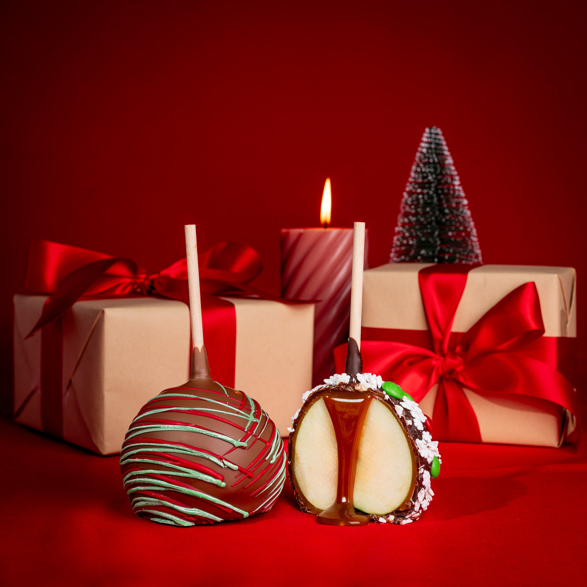 Holiday Belgian Chocolate Caramel Apples