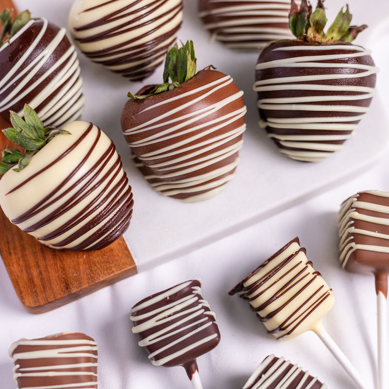 Gourmet Hand-Dipped Belgian Chocolate Strawberries & Cheesecake Pops