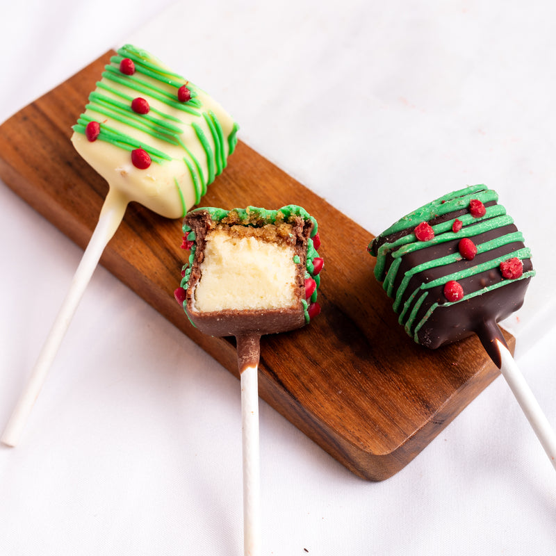 Holiday Hand-Dipped Belgian Chocolate Strawberries & Cheesecake Pops