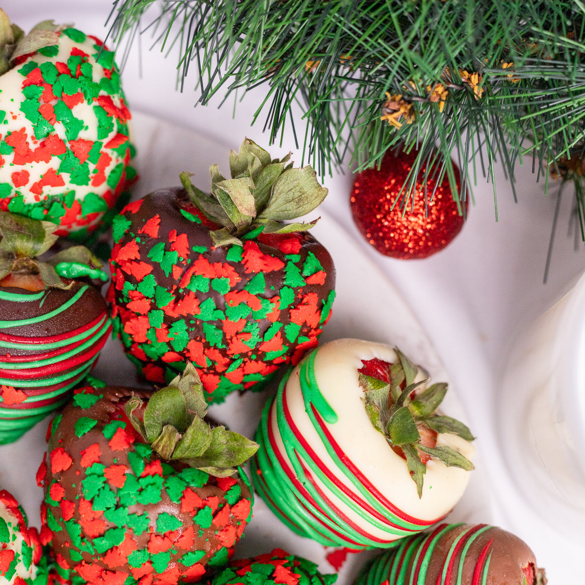 Hand-Dipped Holiday Belgian Chocolate Strawberries