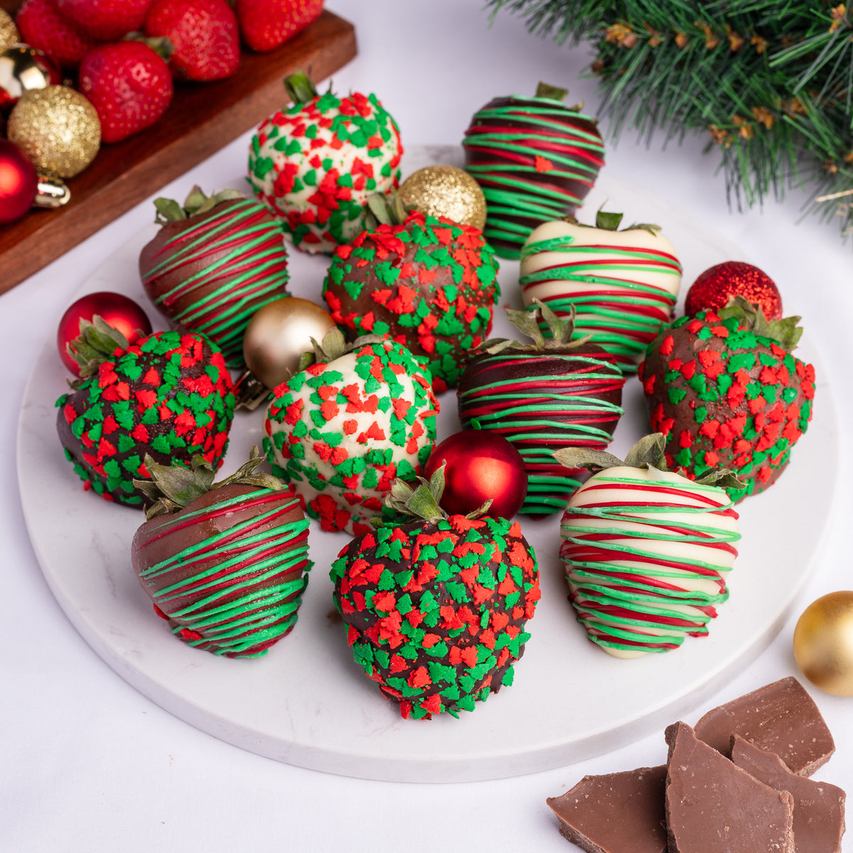 Hand-Dipped Holiday Belgian Chocolate Strawberries