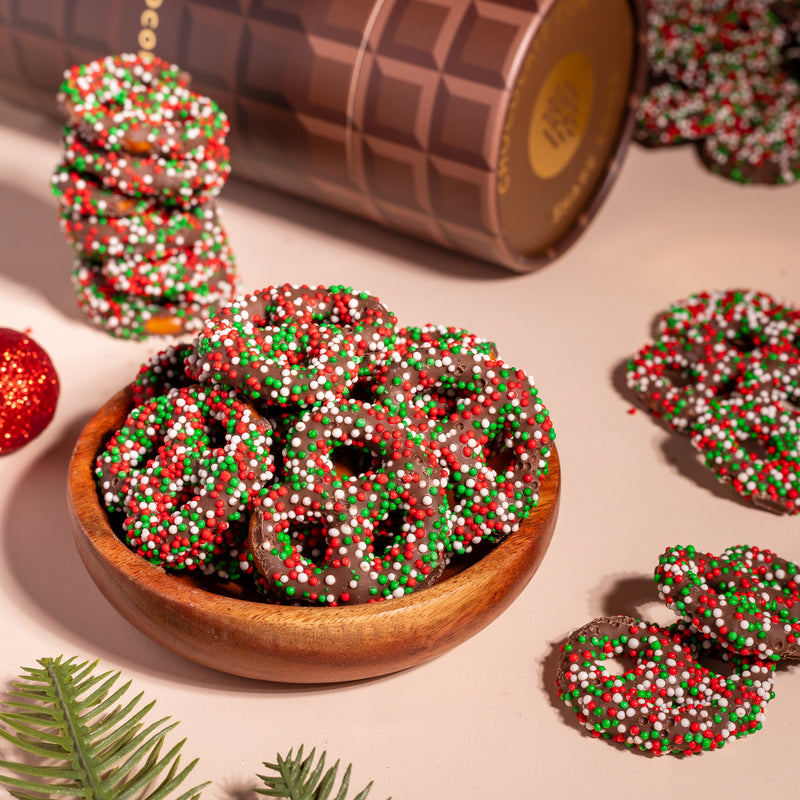 Holiday Sprinkle Fudge Pretzels