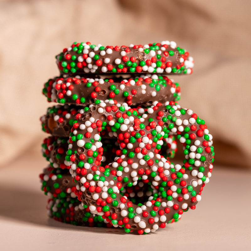 Holiday Sprinkle Fudge Pretzels