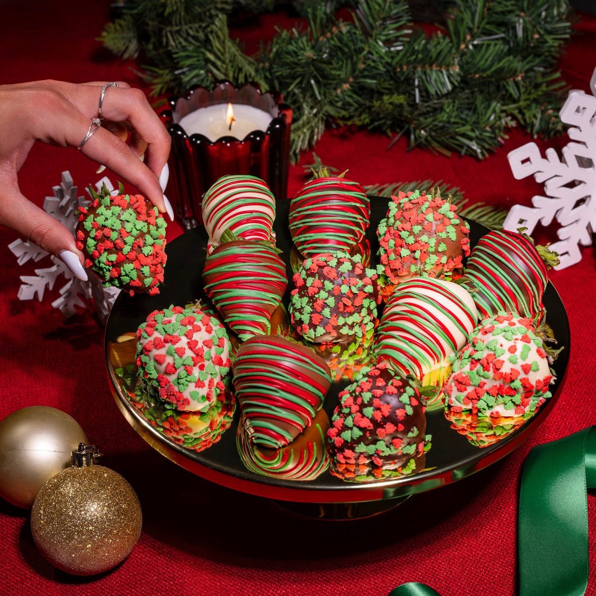 Hand-Dipped Holiday Belgian Chocolate Strawberries