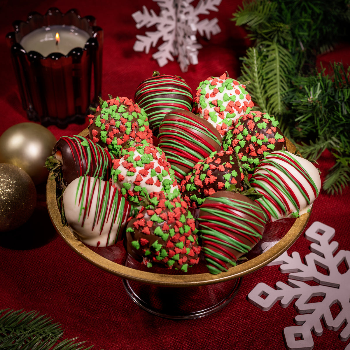 Hand-Dipped Holiday Belgian Chocolate Strawberries