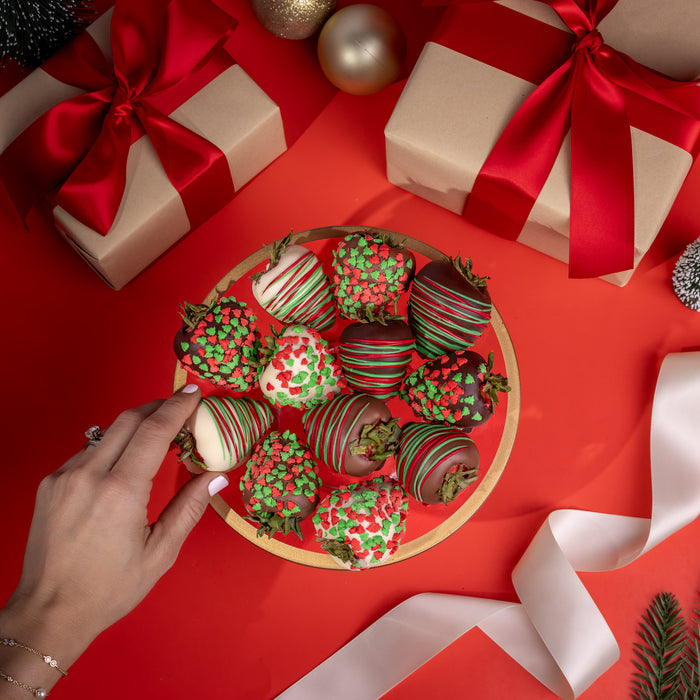 Hand-Dipped Holiday Belgian Chocolate Strawberries