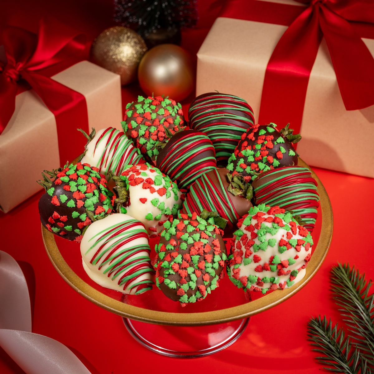 Hand-Dipped Holiday Belgian Chocolate Strawberries