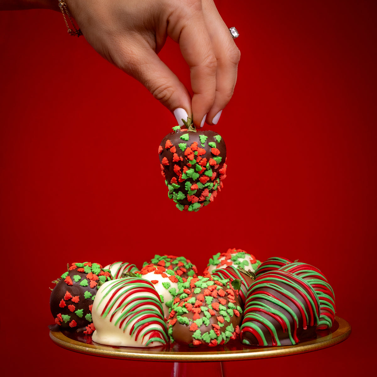Hand-Dipped Holiday Belgian Chocolate Strawberries