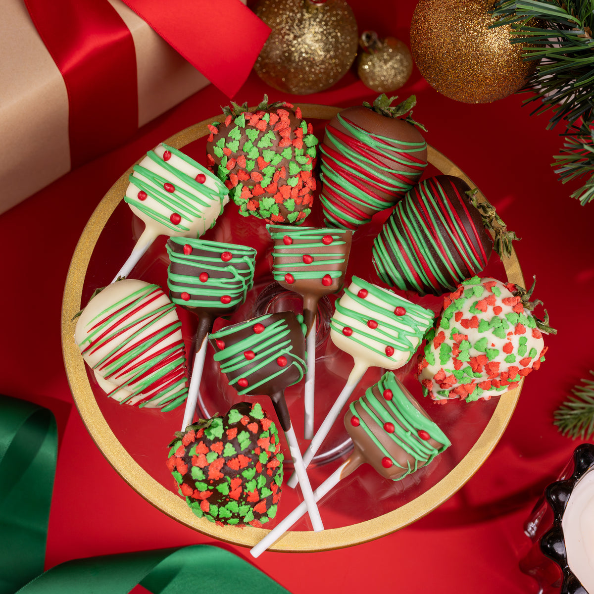 Holiday Belgian Chocolate Strawberries & Cheesecake Pops