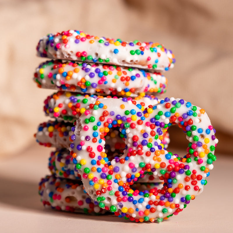 Rainbow Celebration Fudge Pretzels